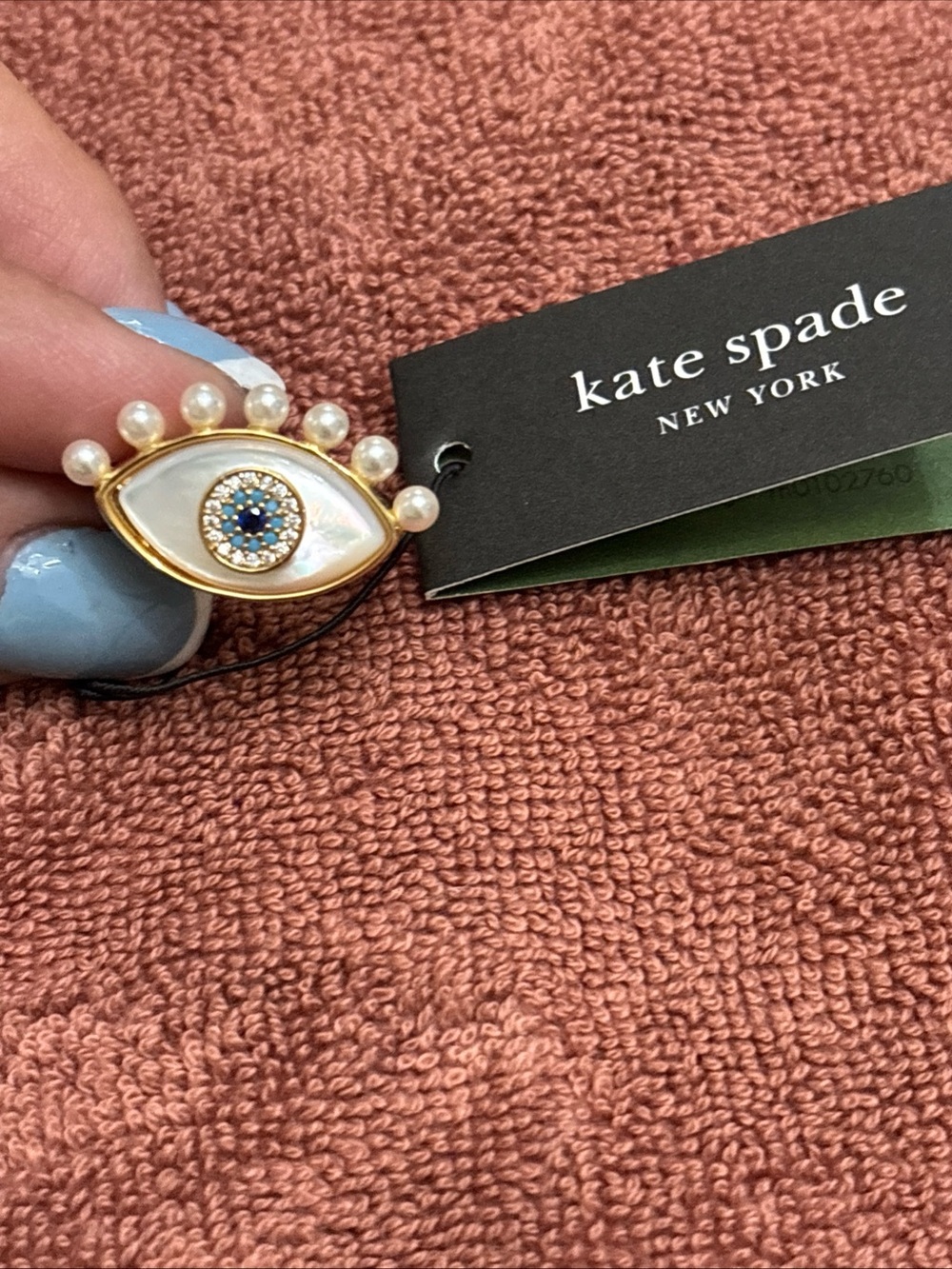 kate spade gold, white, blue pearl evil eye ring